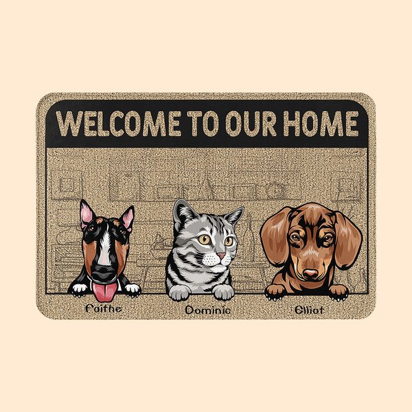 Tapis de porte personnalisé Welcome To Our Home Décoration de la maison Cadeau d'anniversaire pour les amoureux des animaux de compagnie