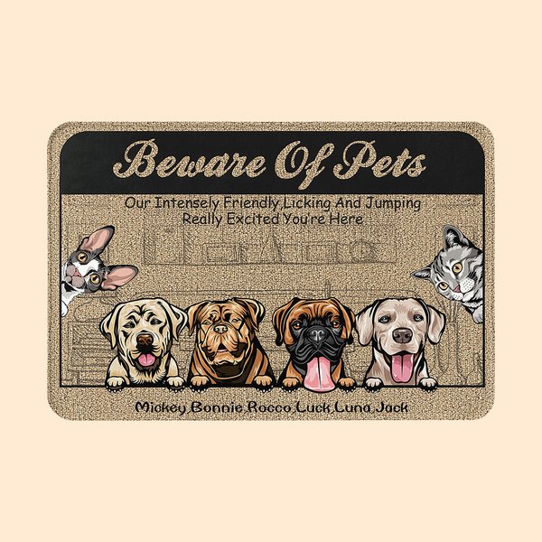 Personalized Beware Of Pets Our Intensely Friendly Really Excited You're Here Door Mat Home Decoration Birthday Christmas Gift for Pet Owner
