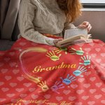 Couverture en Flanelle Personnalisée avec 1-13 Noms Empreintes de Mains Cadeau Familial Anniversaire Fête des Mères