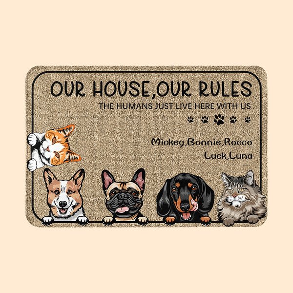 Personalizzato La mia casa Le mie regole Gli umani vivono solo qui Stuoia della porta Decorazione per la casa Compleanno Regalo di Natale per il proprietario dell'animale domestico