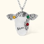 Collana personalizzata di mucca floreale con girasole retrò, pietra di nascita e nome inciso Regalo di compleanno di gioielli occidentali per donne cowgirl