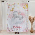 Personalized Sweet Dreams Baby Elephant Blanket with Name Home Decoration Christmas Gift  Birthday Gift for kid