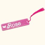 Personalized Pink Curved Font Glitter Acrylic Name Bookmark with Tassels Fashion Doll Fan Essential Birthday Gift for Book Reading Lovers