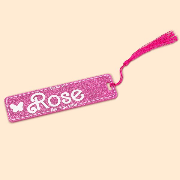 Personalized Pink Curved Font Glitter Acrylic Name Bookmark with Tassels Fashion Doll Fan Essential Birthday Gift for Book Reading Lovers
