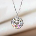 Personalisierte Pailletten Fantasy Einhorn Medaillon Halskette mit Foto Runde Box Anhänger Schmuck Geschenk für Freunde Schwestern