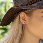 Personalized Cute Highland Cow Sterling Silver Stud Earrings with Heart Birthstone Dainty Jewelry Birthday Valentine's Day Gift for Women Girls