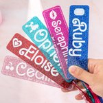 Personalized Pink Curved Font Glitter Acrylic Name Bookmark with Tassels Fashion Doll Fan Essential Birthday Gift for Book Reading Lovers