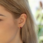 Personalized Cute Highland Cow Sterling Silver Stud Earrings with Heart Birthstone Dainty Jewelry Birthday Valentine's Day Gift for Women Girls