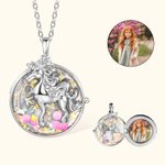Personalisierte Pailletten Fantasy Einhorn Medaillon Halskette mit Foto Runde Box Anhänger Schmuck Geschenk für Freunde Schwestern