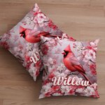 Personalised Cardinal Floral Pattern Throw Pillow Cover 3D Print Effect with Name Christmas Birthday Gift for Bird Lover Family