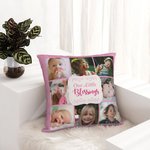 Personalized Multicolour 8 Kid Photos Collage Throw Pillow Cover with Text Home Decor Housewarming Birthday Gift for Family