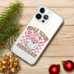 Gepersonaliseerde Retro Jolly Vibes Kerstman telefoon geval voor iPhone met naam Kerst verjaardagscadeau voor familie vriend