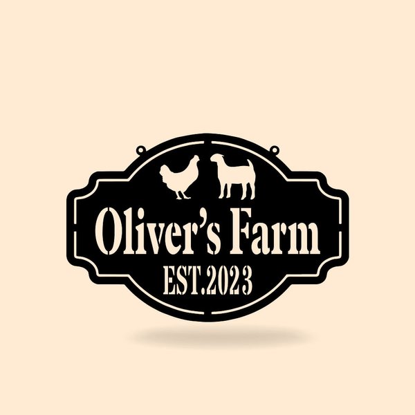 Chicken & Goat Farm Metal Sign with Name Wall Art