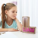 Gepersonaliseerd houten letter spaarvarken initiële munt spaarpot met naam Nieuwgeboren Keepsake Verjaardag Kerstmis voor kinderen