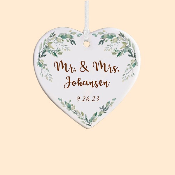 Personalizado Laureles de Amor Colgante de Cerámica en forma de Corazón Adorno de Boda Decoración de Boda Regalo de Navidad para Recién Casados Pareja