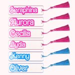Personalized Pink Curved Font Transparent Acrylic Bookmark with Name and Tassels Reading Enthusiast Essential Birthday Gift for Book Lover