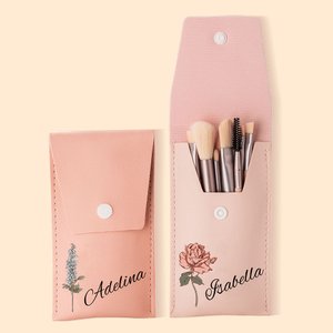 Personalised Watercolour Birth Flower Makeup Brush Bag with 8 Pcs Makeup Brushes Birthday Wedding Christmas Gift for Her