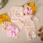 Personalized Embroidery Vintage Flower Newborn Baby 100% Cotton Romper Set with Turban and Bow  Baptism Home Outfit Gift for Infant