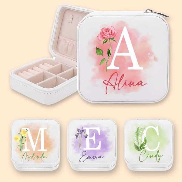 Gepersonaliseerde Geboorte Bloem Sieradendoos met Naam Kerstmis Verjaardag Cadeau voor Vrouw