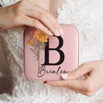 Personalized Birth Flower Jewellery Travel Case with Initial Name Christmas Wedding Gift for Bridesmaid Women
