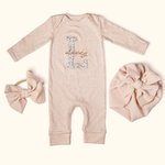 Personalized Embroidery Vintage Flower Newborn Baby 100% Cotton Romper Set with Turban and Bow  Baptism Home Outfit Gift for Infant