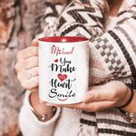 Personalized You Make My Heart Smile Ceramic Mug with Name and Text 11oz/15oz Coffee Cup Anniversary Christmas Gift for Friend Couple