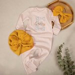 Personalized Embroidery Vintage Flower Newborn Baby 100% Cotton Romper Set with Turban and Bow  Baptism Home Outfit Gift for Infant