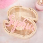 Gepersonaliseerde Houten Brief Spaarvarken Grote Geld Spaarvarken met Transparant Venster en Naam Kamer Decoratie Kerst Verjaardag Educatief Cadeau voor Kind