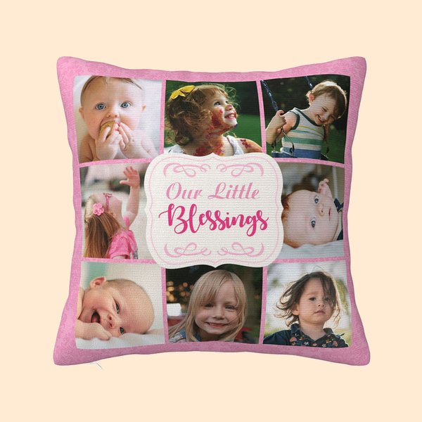 Housse de Coussin Personnalisée avec Texte et 8 Photos Décoration de Canapé Cadeau Anniversaire Noël pour Famille Parents