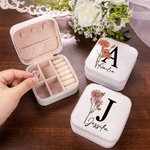 Personalized Birth Flower Jewellery Travel Case with Initial Name Christmas Wedding Gift for Bridesmaid Women