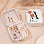 Personalized Birth Flower Jewellery Travel Case with Initial Name Christmas Wedding Gift for Bridesmaid Women