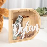 Gepersonaliseerde Houten Brief Spaarvarken Grote Geld Spaarvarken met Transparant Venster en Naam Kamer Decoratie Kerst Verjaardag Educatief Cadeau voor Kind