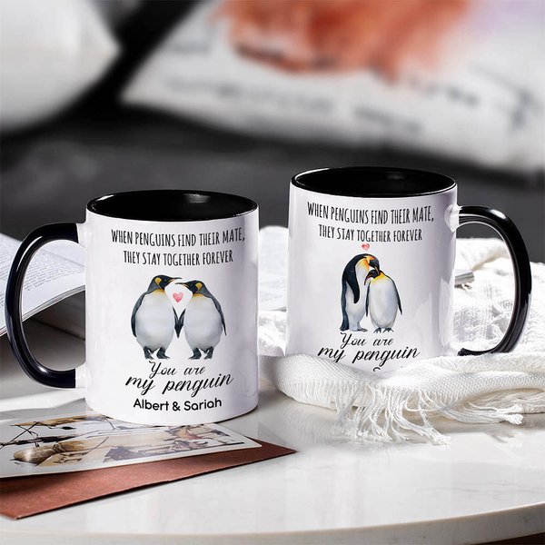 Personalisierte Du bist mein Pinguin Multicolor Keramik Becher mit Namen Jahrestag Valentinstag Geschenk für Paar