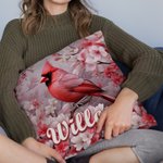 Personalised Cardinal Floral Pattern Throw Pillow Cover 3D Print Effect with Name Christmas Birthday Gift for Bird Lover Family