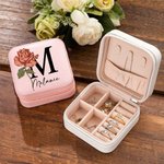 Personalized Birth Flower Jewellery Travel Case with Initial Name Christmas Wedding Gift for Bridesmaid Women