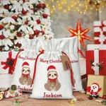 Personalisierte Weihnachten Drawstring Geschenk Tasche Doppelseitige Cartoon Santa Sack mit Etikett Party Gunst Urlaub wickeln Weihnachtsgeschenk für 