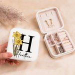Personalized Birth Flower Jewellery Travel Case with Initial Name Christmas Wedding Gift for Bridesmaid Women