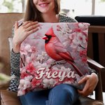 Personalised Cardinal Floral Pattern Throw Pillow Cover 3D Print Effect with Name Christmas Birthday Gift for Bird Lover Family