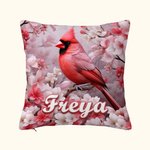 Personalised Cardinal Floral Pattern Throw Pillow Cover 3D Print Effect with Name Christmas Birthday Gift for Bird Lover Family