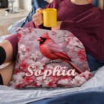 Personalised Cardinal Floral Pattern Throw Pillow Cover 3D Print Effect with Name Christmas Birthday Gift for Bird Lover Family