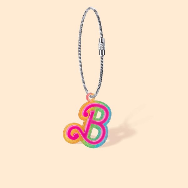 Personalised Rainbow Fashion Keychain with Name & Initial Acrylic Backpack Tag Bag Accessory Christmas Birthday Gift for Pink Doll Fan