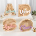 Gepersonaliseerde Houten Brief Spaarvarken Grote Geld Spaarvarken met Transparant Venster en Naam Kamer Decoratie Kerst Verjaardag Educatief Cadeau voor Kind
