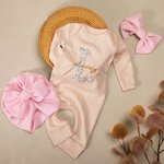 Personalized Embroidery Vintage Flower Newborn Baby 100% Cotton Romper Set with Turban and Bow  Baptism Home Outfit Gift for Infant