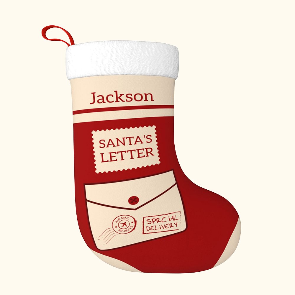 Bas de Noël Motif Lettre du Père Noël Chaussette Personnalisée avec Nom Décoration Arbre de Noël Cadeau pour Enfants
