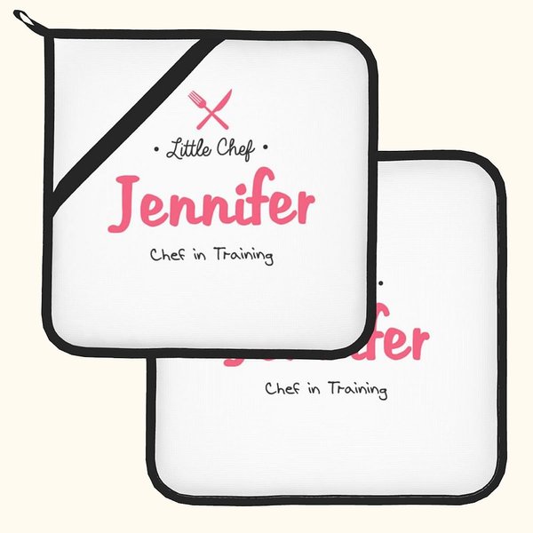 Gepersonaliseerde Warmte-isolatie pannenlappen Set van 2 met icoon en tekst Kerstverjaardagscadeau voor chef-kok en bakliefhebber