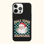 Gepersonaliseerde Retro Jolly Vibes Kerstman telefoon geval voor iPhone met naam Kerst verjaardagscadeau voor familie vriend