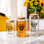 Verre avec Paille Motif Vache Bocal en Verre Personnalisé avec Nom Cadeau Noël pour Amoureux des Animaux