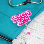 Personalized Doll-like Style Glitter Acrylic Badge Reel Retractable ID Tag with Name Christmas Birthday Appreciation Gift for Nurse Doctor Teacher