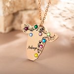 Collana personalizzata di mucca floreale con girasole retrò, pietra di nascita e nome inciso Regalo di compleanno di gioielli occidentali per donne cowgirl