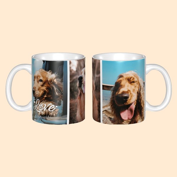 Personalisierte Fotos Collage Becher 11oz 15oz Haustierporträt Liebe Kaffeetasse Foto Andenken Geburtstag Weihnachten Gedenkgeschenk für Familie Freun